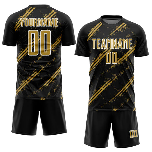 Custom Black Old Gold-White Abstract Fragment Art Splash Sublimation Soccer Uniform Jersey - Sky-Custom