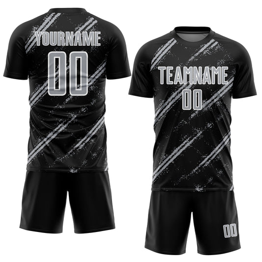 Custom Black Gray-White Abstract Fragment Art Splash Sublimation Soccer Uniform Jersey - Sky-Custom