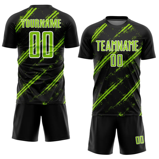 Custom Black Neon Green-White Abstract Fragment Art Splash Sublimation Soccer Uniform Jersey - Sky-Custom