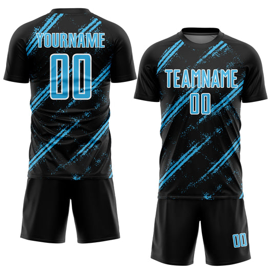 Custom Black Sky Blue-White Abstract Fragment Art Splash Sublimation Soccer Uniform Jersey - Sky-Custom