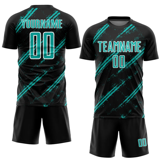 Custom Black Aqua-White Abstract Fragment Art Splash Sublimation Soccer Uniform Jersey - Sky-Custom