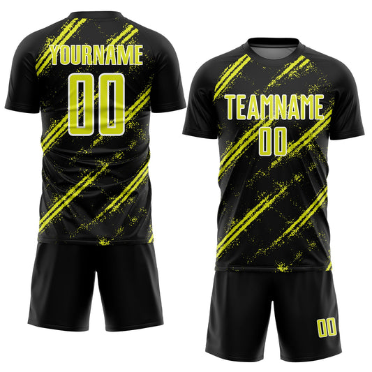 Custom Black Neon Yellow-White Abstract Fragment Art Splash Sublimation Soccer Uniform Jersey - Sky-Custom