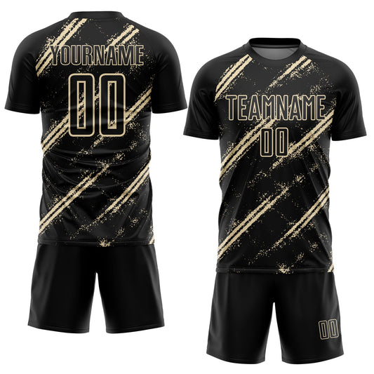 Custom Black Cream Abstract Fragment Art Splash Sublimation Soccer Uniform Jersey - Sky-Custom