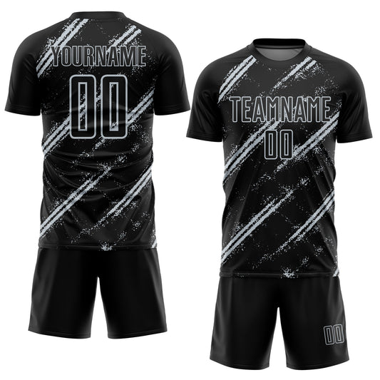 Custom Black Silver Abstract Fragment Art Splash Sublimation Soccer Uniform Jersey - Sky-Custom