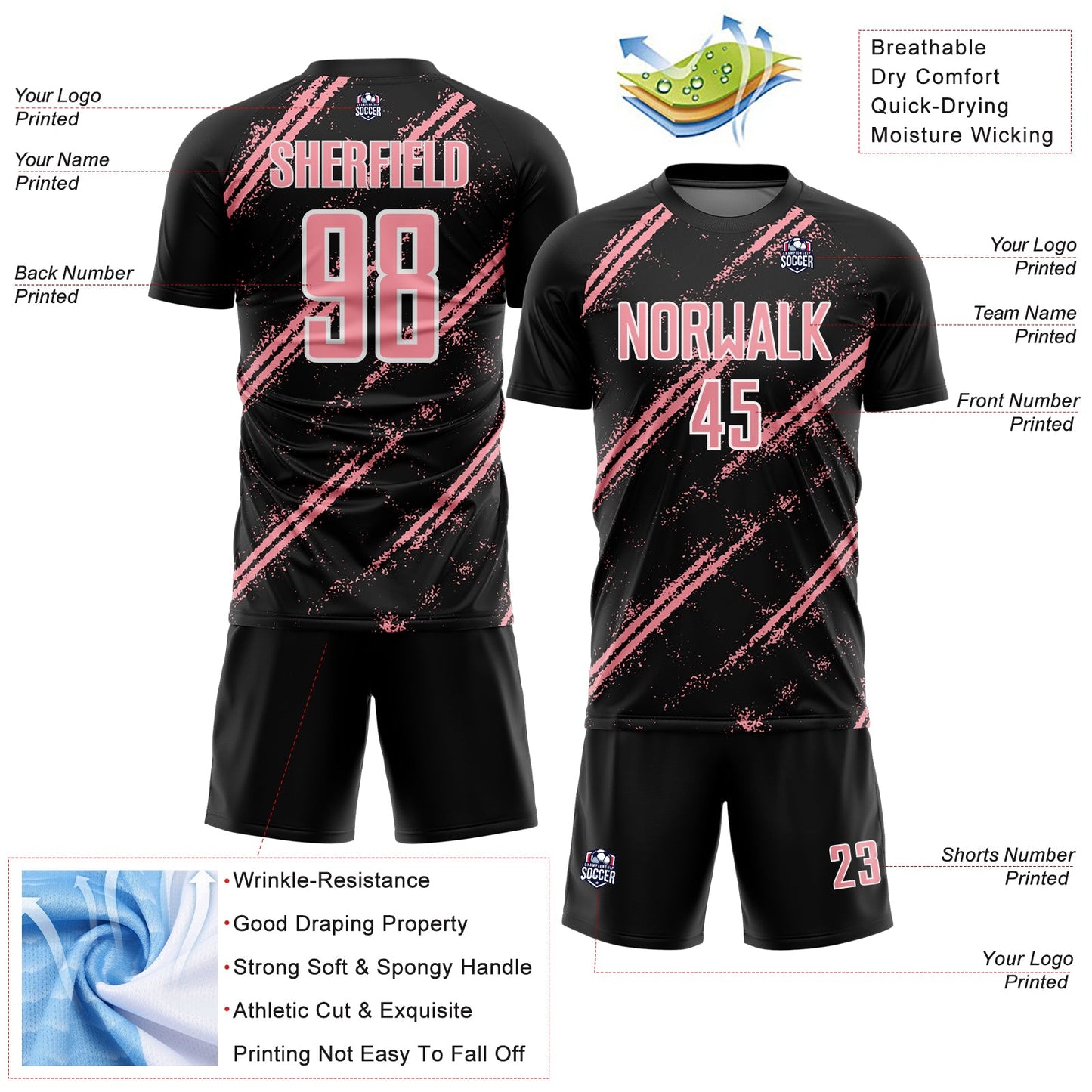 Custom Black Medium Pink-White Abstract Fragment Art Splash Sublimation Soccer Uniform Jersey - Sky-Custom