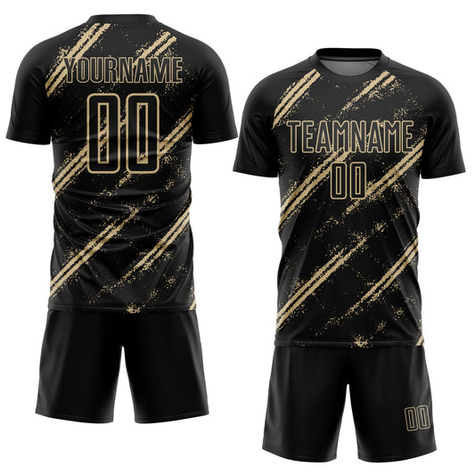 Custom Black Vegas Gold Abstract Fragment Art Splash Sublimation Soccer Uniform Jersey - Sky-Custom