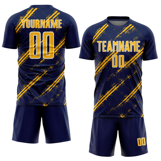 Custom Navy Gold-White Abstract Fragment Art Splash Sublimation Soccer Uniform Jersey - Sky-Custom