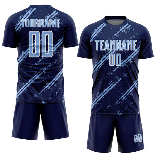 Custom Navy Light Blue-White Abstract Fragment Art Splash Sublimation Soccer Uniform Jersey - Sky-Custom