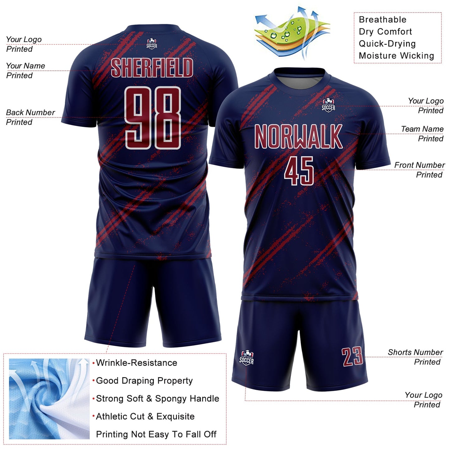 Custom Navy Crimson-White Abstract Fragment Art Splash Sublimation Soccer Uniform Jersey - Sky-Custom