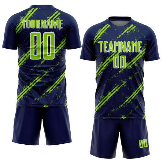 Custom Navy Neon Green-White Abstract Fragment Art Splash Sublimation Soccer Uniform Jersey - Sky-Custom