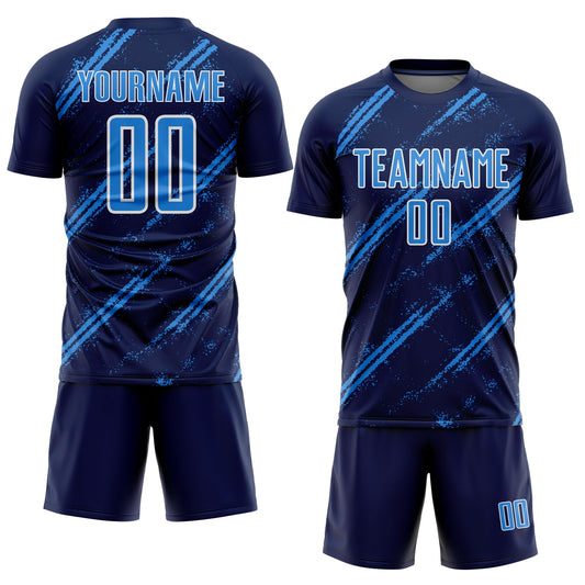 Custom Navy Powder Blue-White Abstract Fragment Art Splash Sublimation Soccer Uniform Jersey - Sky-Custom