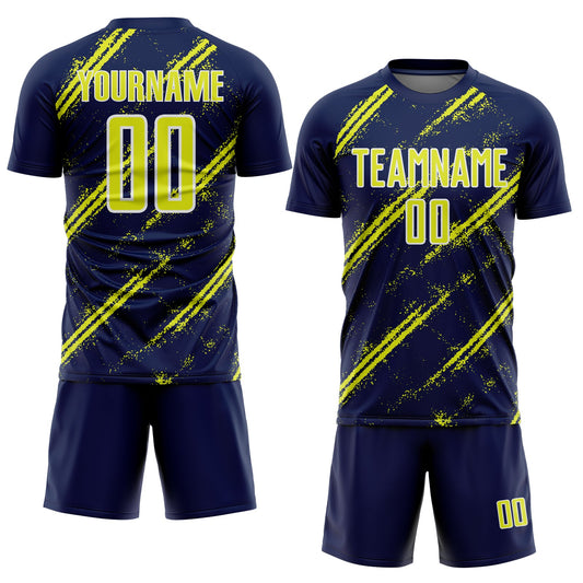Custom Navy Neon Yellow-White Abstract Fragment Art Splash Sublimation Soccer Uniform Jersey - Sky-Custom