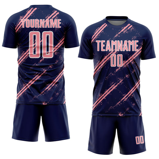 Custom Navy Medium Pink-White Abstract Fragment Art Splash Sublimation Soccer Uniform Jersey - Sky-Custom