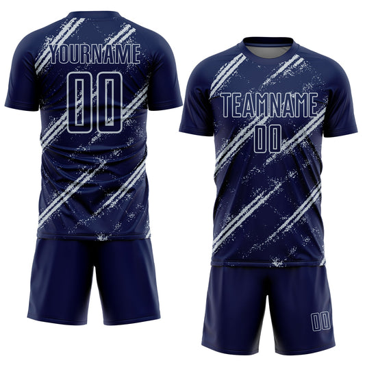 Custom Navy Silver Abstract Fragment Art Splash Sublimation Soccer Uniform Jersey - Sky-Custom