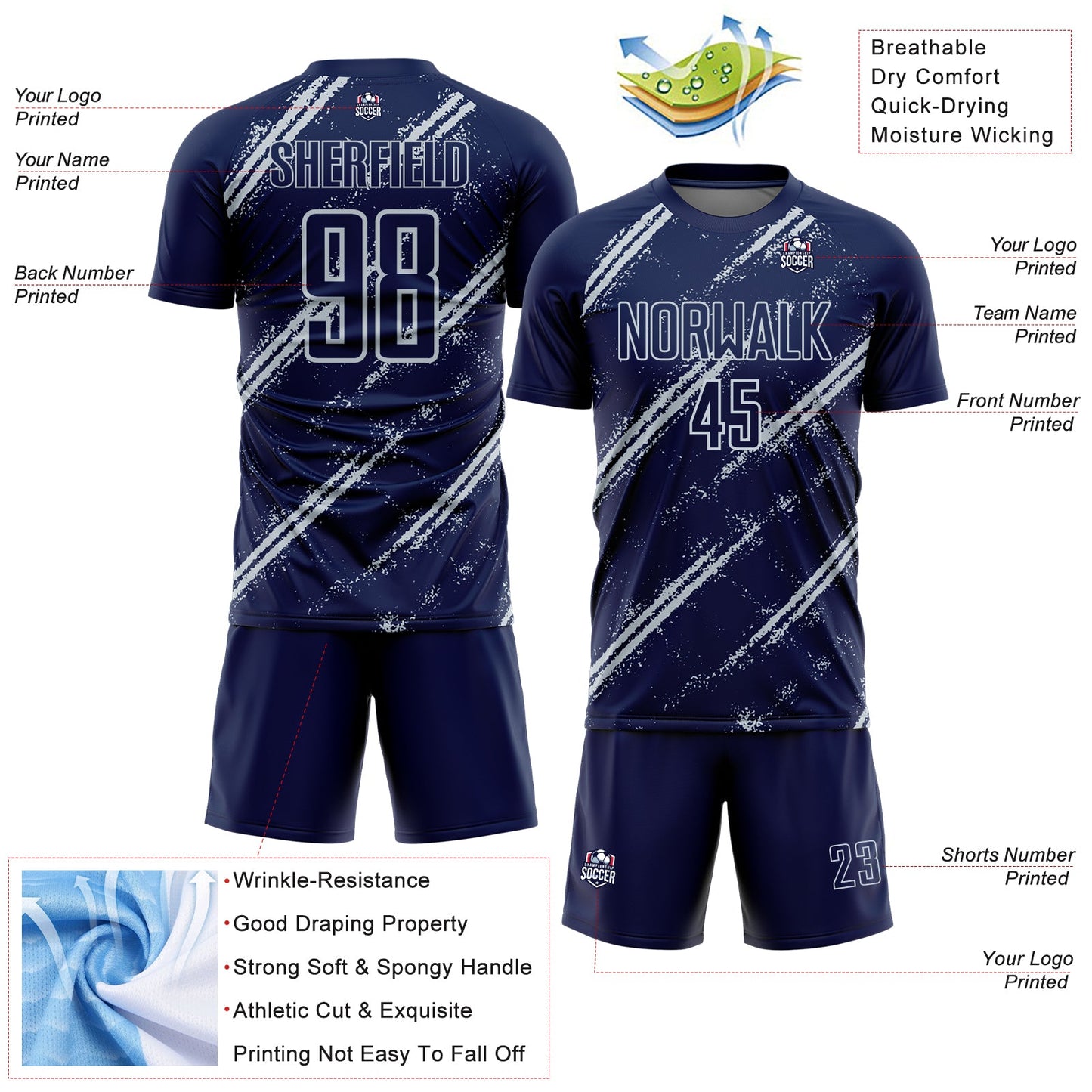 Custom Navy Silver Abstract Fragment Art Splash Sublimation Soccer Uniform Jersey - Sky-Custom