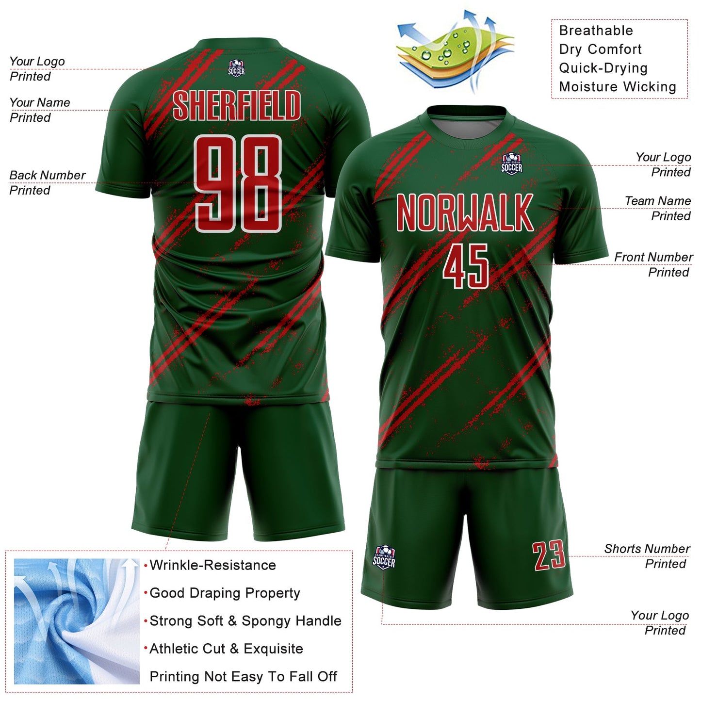 Custom Green Red-White Abstract Fragment Art Splash Sublimation Soccer Uniform Jersey - Sky-Custom