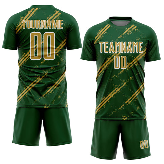 Custom Green Old Gold-White Abstract Fragment Art Splash Sublimation Soccer Uniform Jersey - Sky-Custom