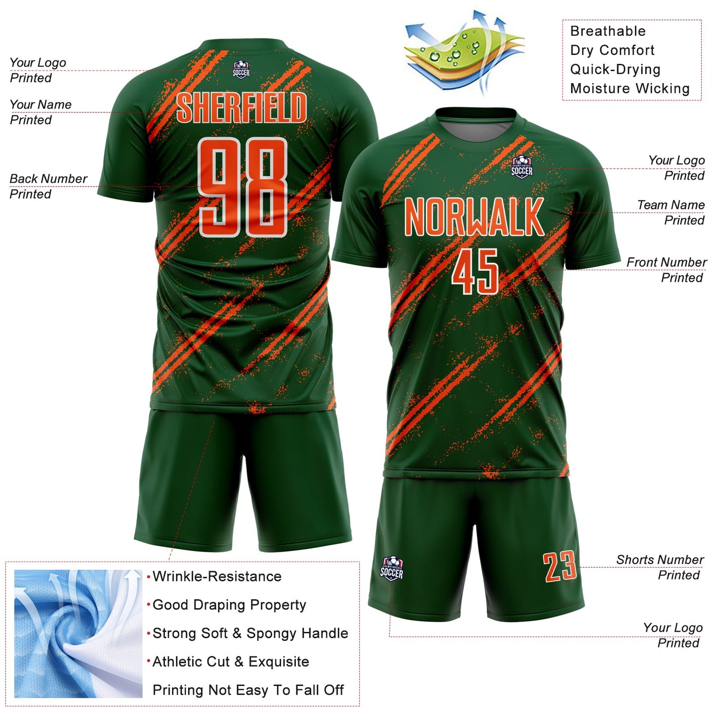 Custom Green Orange-White Abstract Fragment Art Splash Sublimation Soccer Uniform Jersey - Sky-Custom