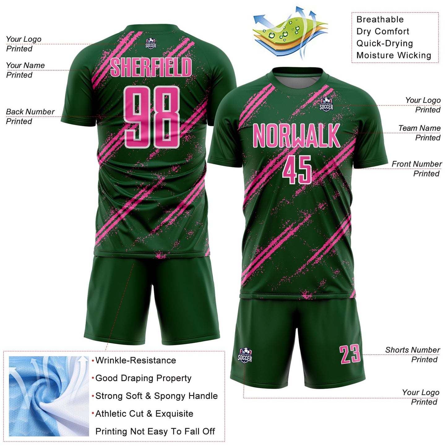 Custom Green Pink-White Abstract Fragment Art Splash Sublimation Soccer Uniform Jersey - Sky-Custom
