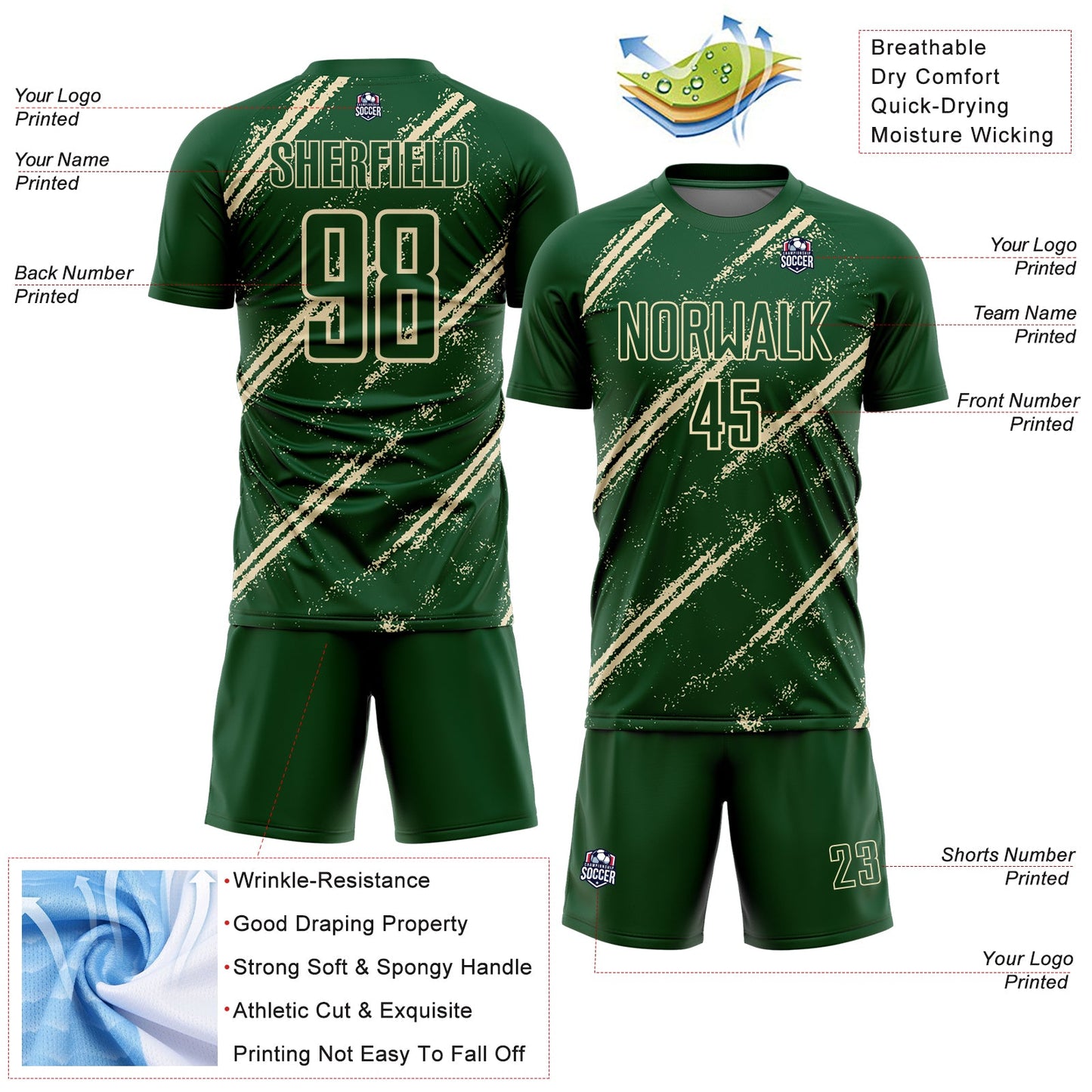 Custom Green Cream Abstract Fragment Art Splash Sublimation Soccer Uniform Jersey - Sky-Custom