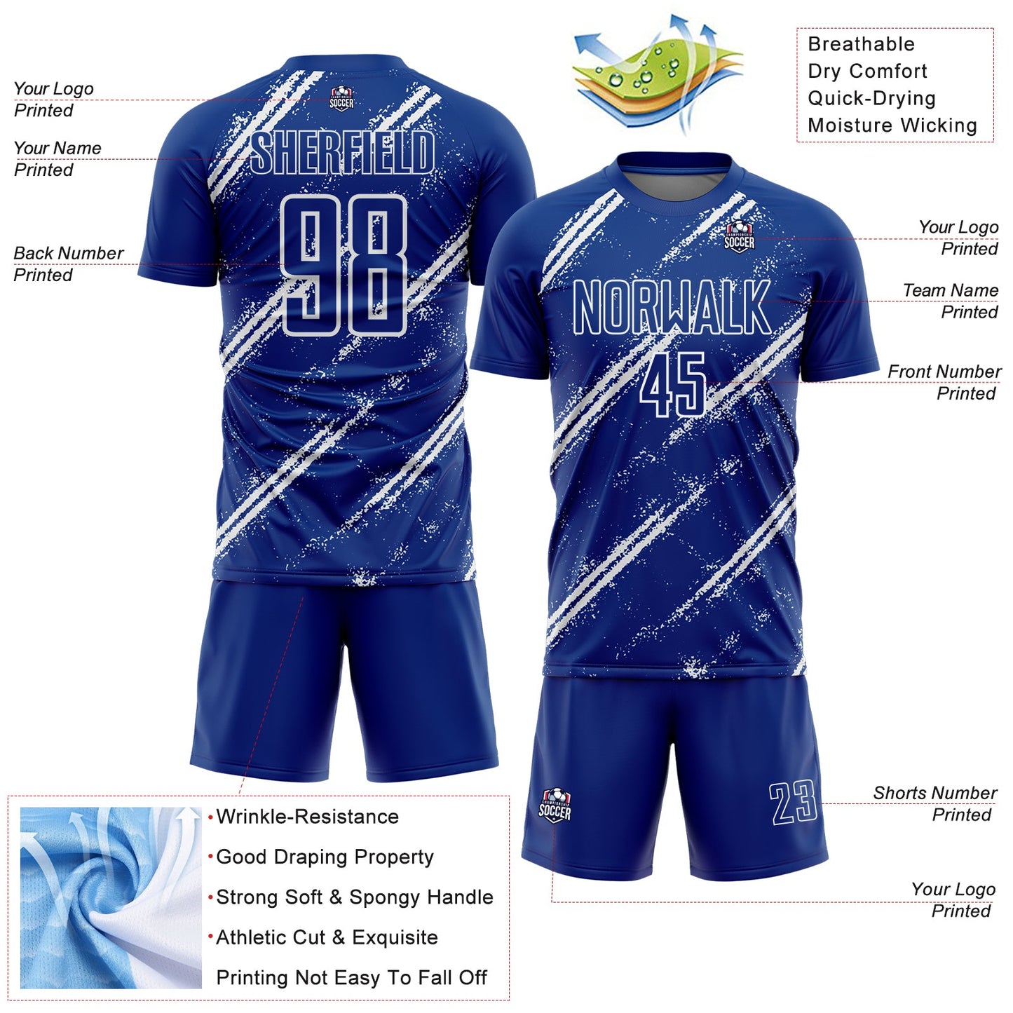 Custom Royal White Abstract Fragment Art Splash Sublimation Soccer Uniform Jersey - Sky-Custom