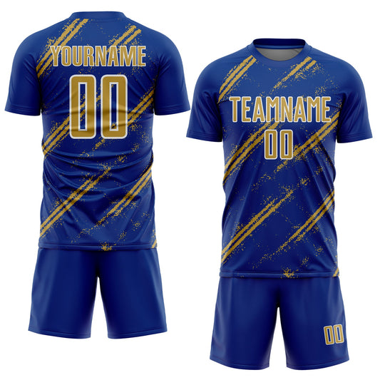 Custom Royal Old Gold-White Abstract Fragment Art Splash Sublimation Soccer Uniform Jersey - Sky-Custom