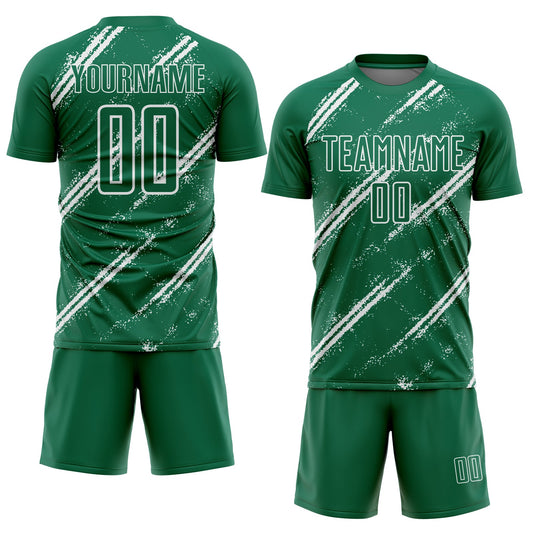 Custom Kelly Green White Abstract Fragment Art Splash Sublimation Soccer Uniform Jersey - Sky-Custom