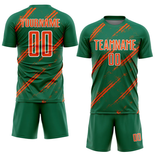 Custom Kelly Green Orange-White Abstract Fragment Art Splash Sublimation Soccer Uniform Jersey - Sky-Custom