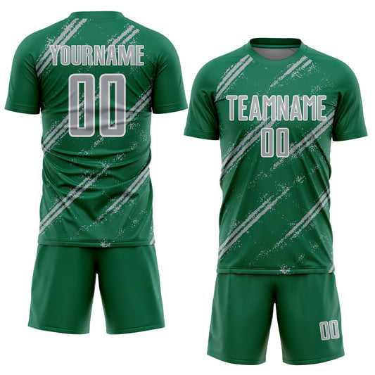 Custom Kelly Green Gray-White Abstract Fragment Art Splash Sublimation Soccer Uniform Jersey - Sky-Custom