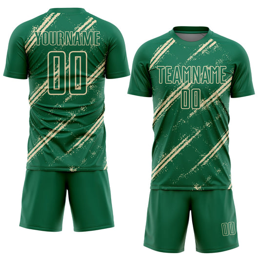 Custom Kelly Green Cream Abstract Fragment Art Splash Sublimation Soccer Uniform Jersey - Sky-Custom