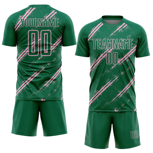 Custom Kelly Green Light Pink Abstract Fragment Art Splash Sublimation Soccer Uniform Jersey - Sky-Custom