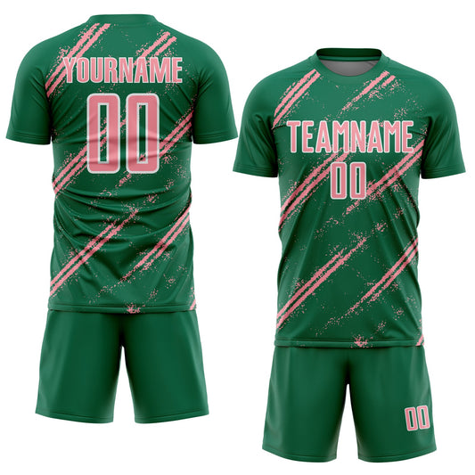 Custom Kelly Green Medium Pink-White Abstract Fragment Art Splash Sublimation Soccer Uniform Jersey - Sky-Custom
