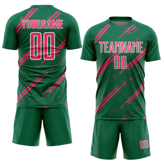 Custom Kelly Green Neon Pink-White Abstract Fragment Art Splash Sublimation Soccer Uniform Jersey - Sky-Custom