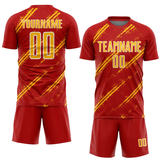 Custom Red Gold-White Abstract Fragment Art Splash Sublimation Soccer Uniform Jersey - Sky-Custom