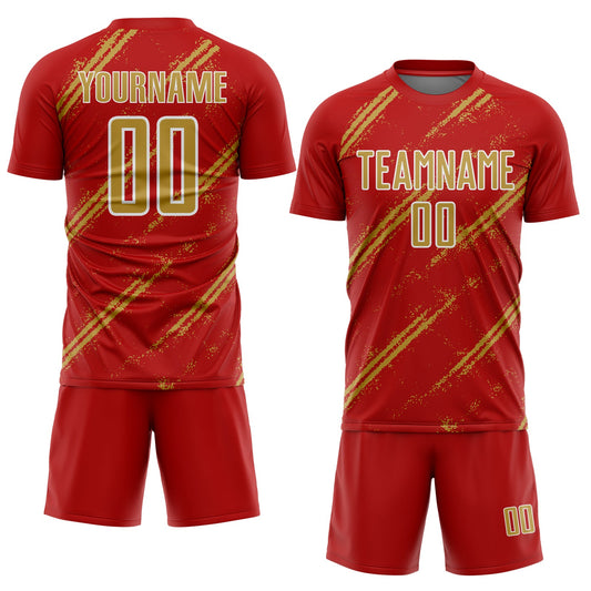 Custom Red Old Gold-White Abstract Fragment Art Splash Sublimation Soccer Uniform Jersey - Sky-Custom