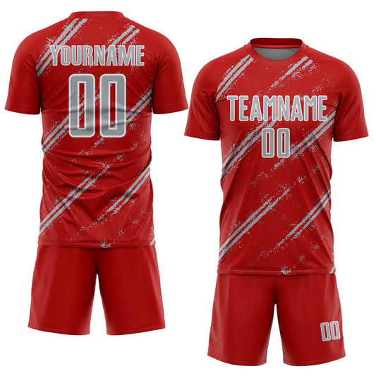 Custom Red Gray-White Abstract Fragment Art Splash Sublimation Soccer Uniform Jersey - Sky-Custom