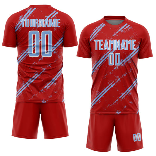 Custom Red Light Blue-White Abstract Fragment Art Splash Sublimation Soccer Uniform Jersey - Sky-Custom