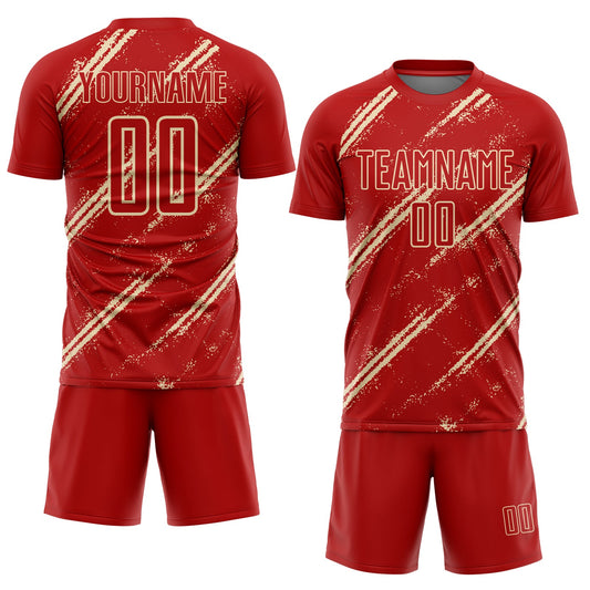 Custom Red Cream Abstract Fragment Art Splash Sublimation Soccer Uniform Jersey - Sky-Custom