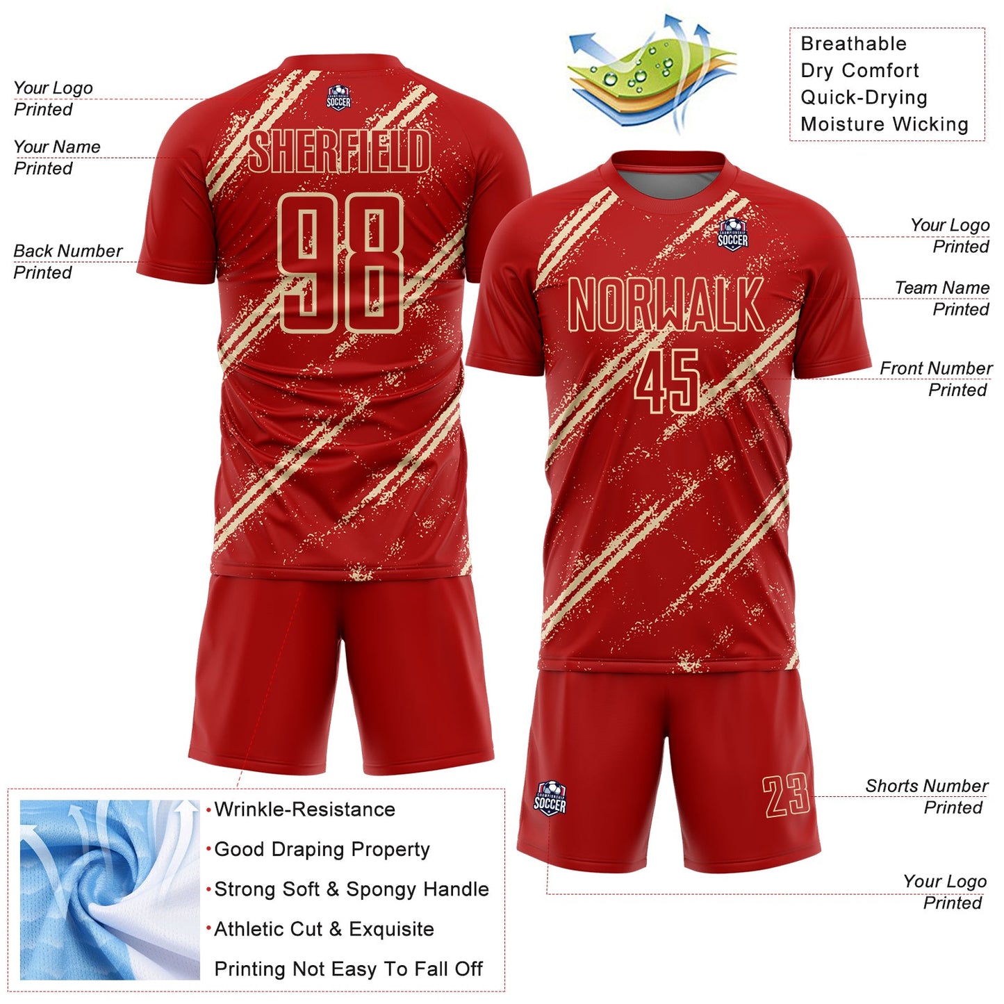 Custom Red Cream Abstract Fragment Art Splash Sublimation Soccer Uniform Jersey - Sky-Custom