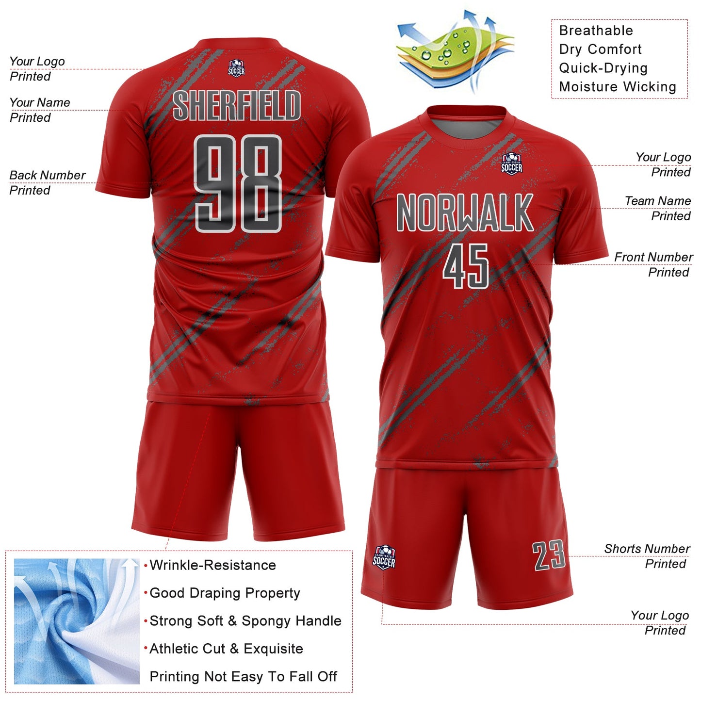 Custom Red Steel Gray-White Abstract Fragment Art Splash Sublimation Soccer Uniform Jersey - Sky-Custom