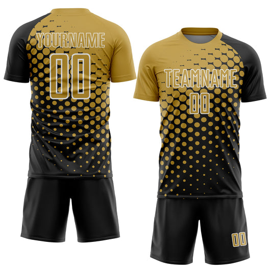 Custom Black Old Gold-White Modern Polka Dot Sublimation Soccer Uniform Jersey - Sky-Custom