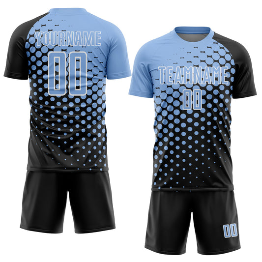 Custom Black Light Blue-White Modern Polka Dot Sublimation Soccer Uniform Jersey - Sky-Custom