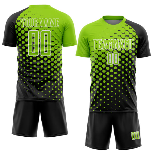 Custom Black Neon Green-White Modern Polka Dot Sublimation Soccer Uniform Jersey - Sky-Custom