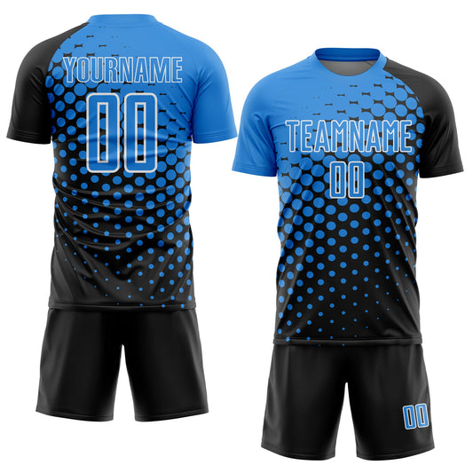 Custom Black Powder Blue-White Modern Polka Dot Sublimation Soccer Uniform Jersey - Sky-Custom