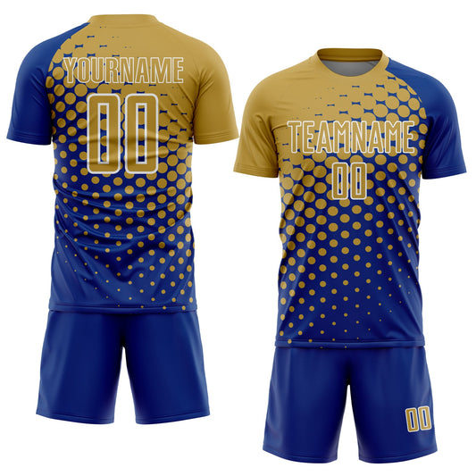 Custom Royal Old Gold-White Modern Polka Dot Sublimation Soccer Uniform Jersey - Sky-Custom
