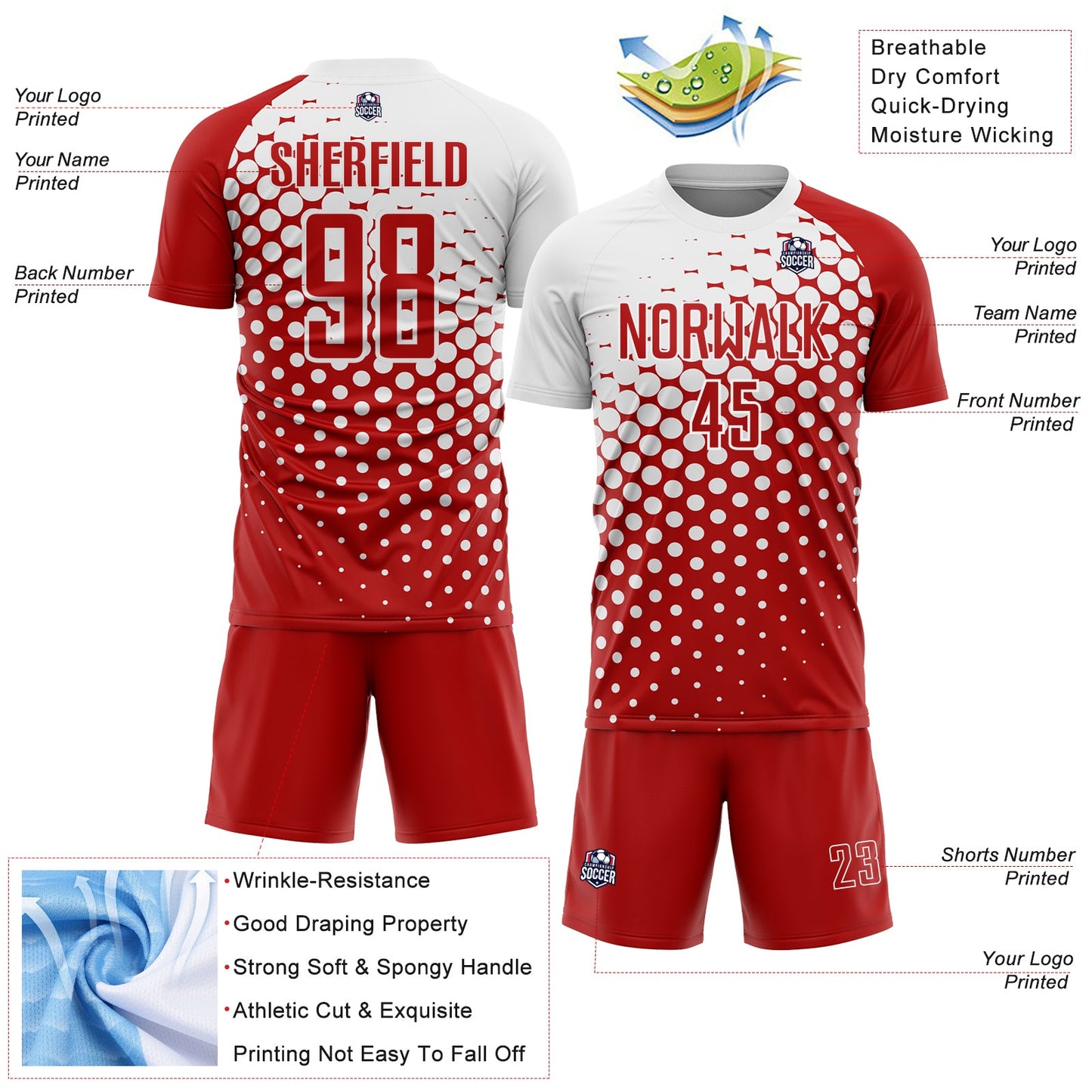 Custom Red White Modern Polka Dot Sublimation Soccer Uniform Jersey - Sky-Custom