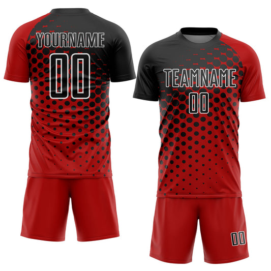 Custom Red Black-White Modern Polka Dot Sublimation Soccer Uniform Jersey - Sky-Custom