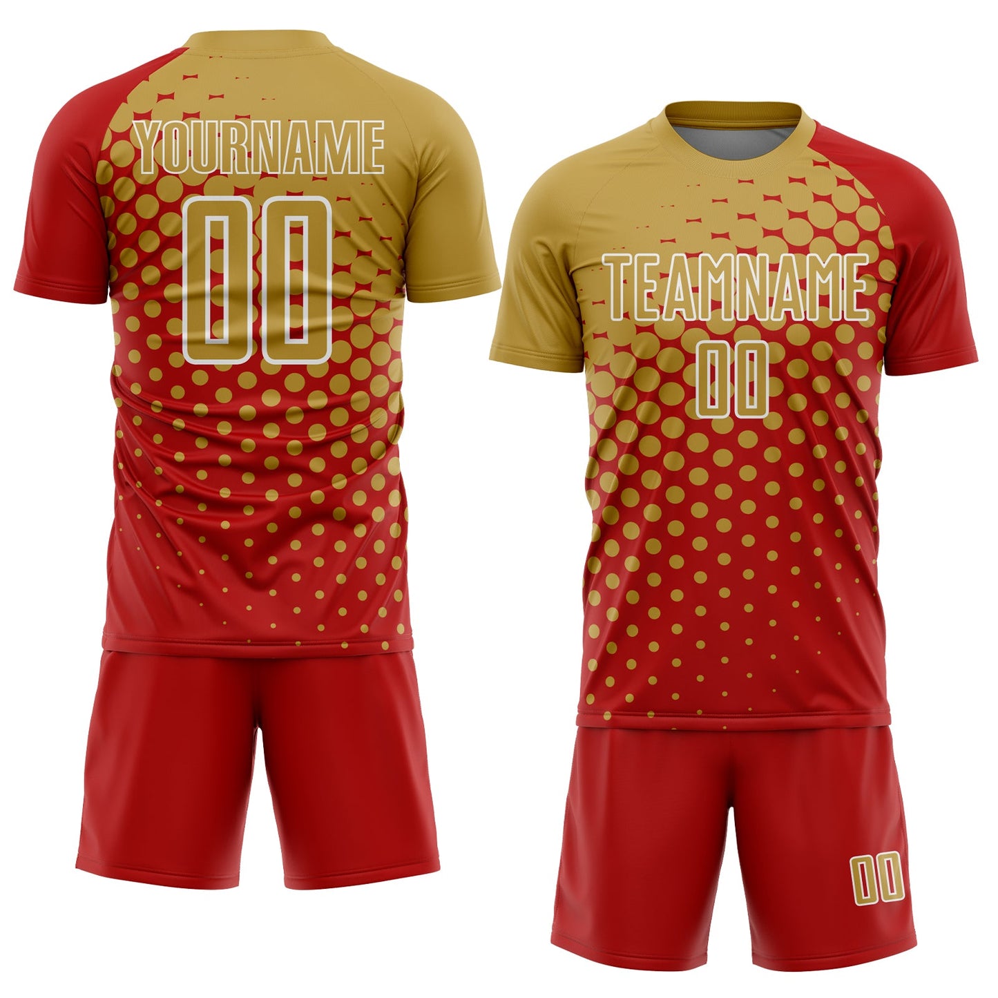 Custom Red Old Gold-White Modern Polka Dot Sublimation Soccer Uniform Jersey - Sky-Custom