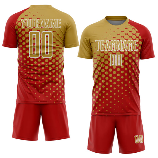 Custom Red Old Gold-White Modern Polka Dot Sublimation Soccer Uniform Jersey - Sky-Custom