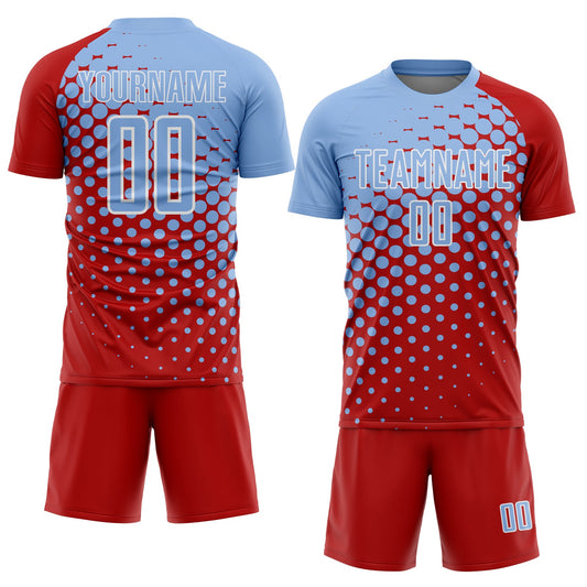 Custom Red Light Blue-White Modern Polka Dot Sublimation Soccer Uniform Jersey - Sky-Custom